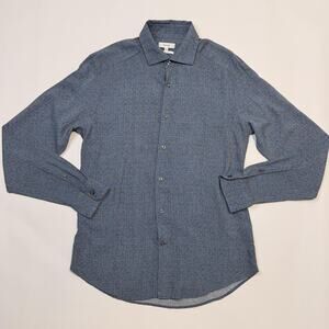 Reiss Dress Shirt Mens Medium Blue Geometric Royale Slim Fit 100% Viscose